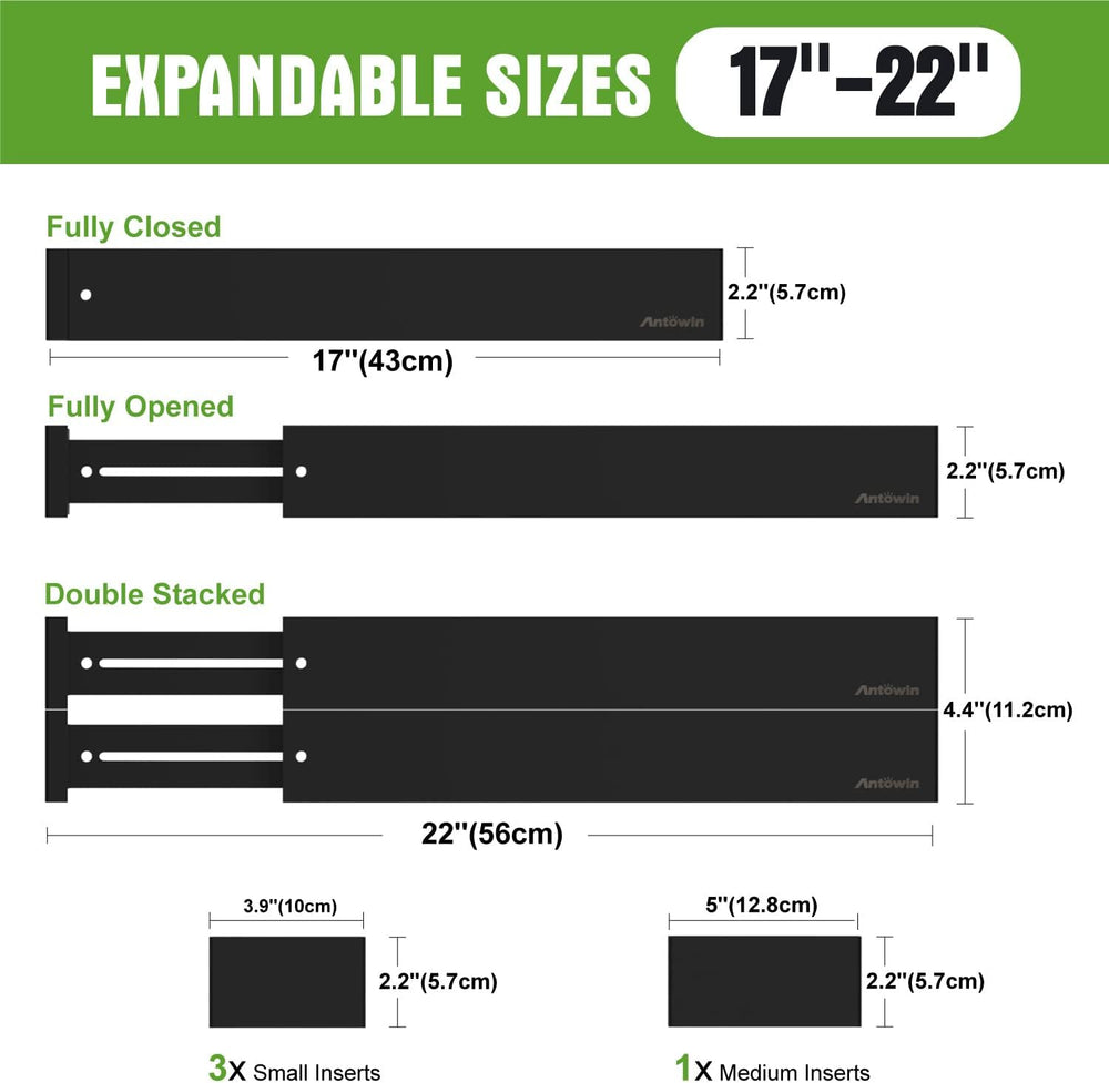ANTOWIN 6Pcs Expandable Bamboo Drawer Dividers, Fits 17.6-21.6" Drawers