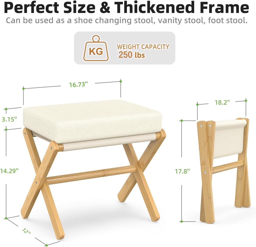 BAMBOOHOMIE Foldable Foot Stool Ottoman, Modern Foot Rest with Bamboo X Legs ...
