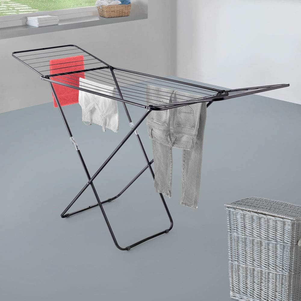 Metaltex Vulcano Black Steel Airer with Wings 18 m and Epoxy Coating, Black, ...