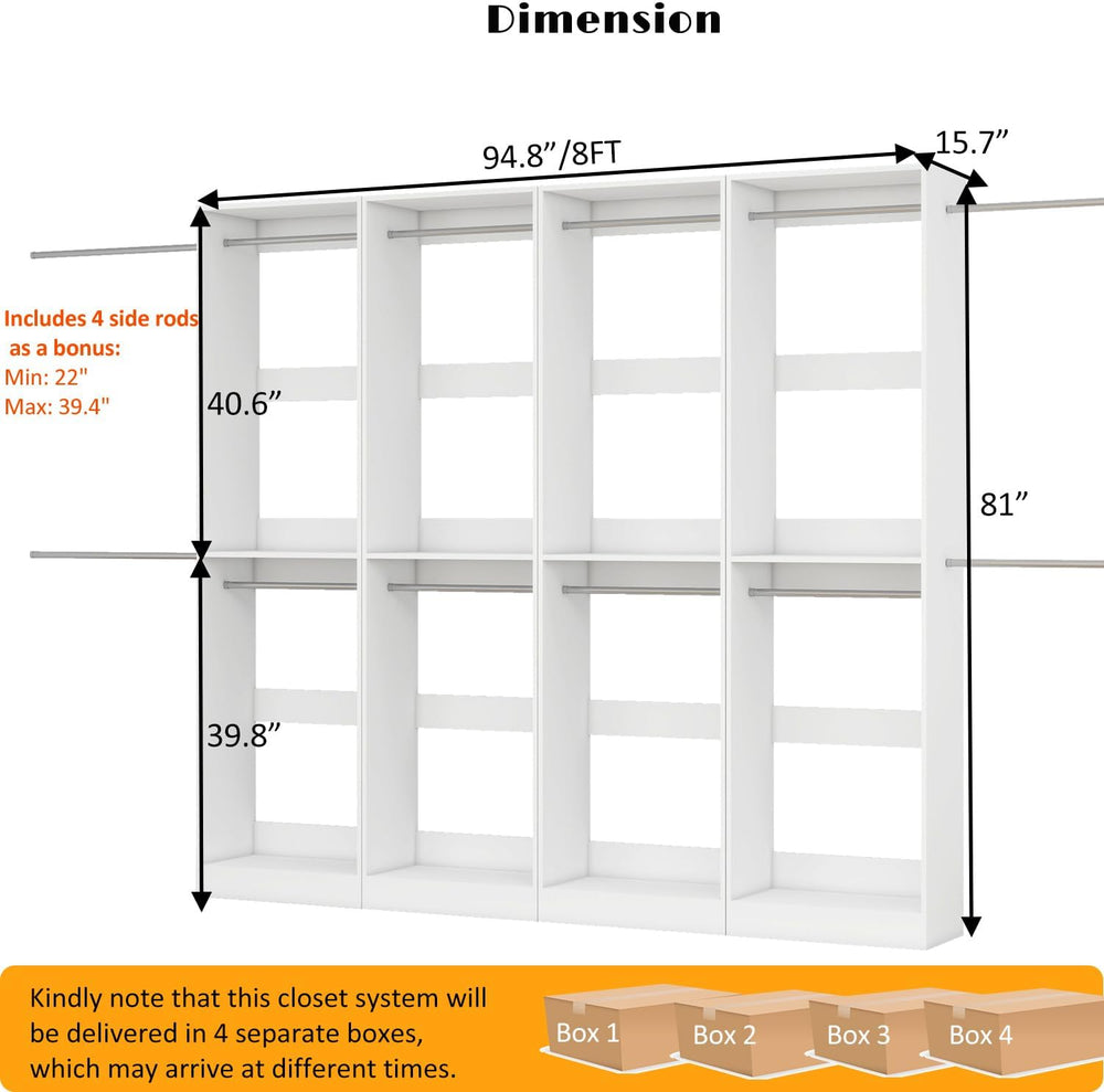Closet System, 8FT Closet Organizer System Modular Walk-in Closet Freestandin...