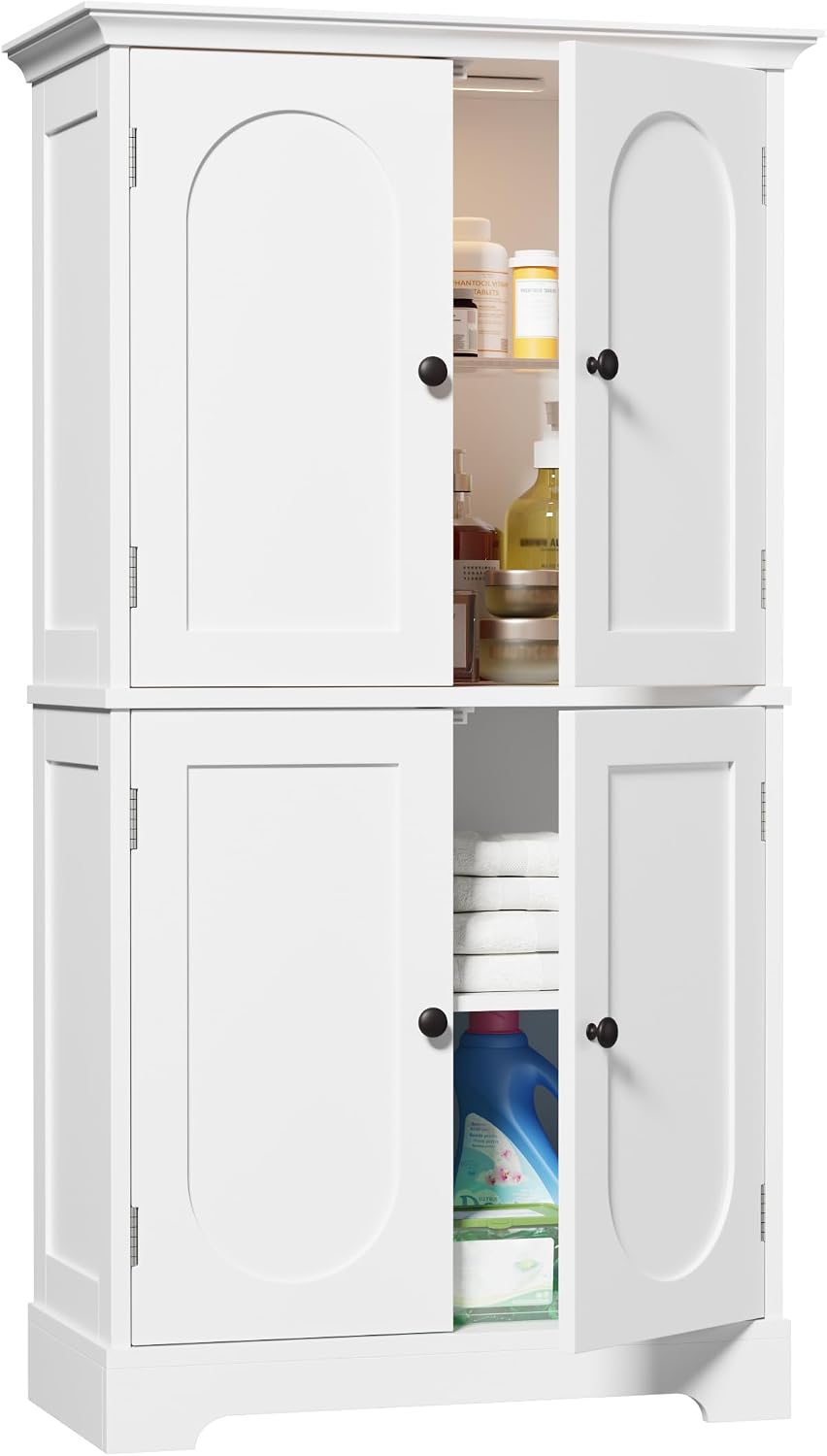 HAIOOU Bathroom Floor Cabinet with Motion Sensor Light - White