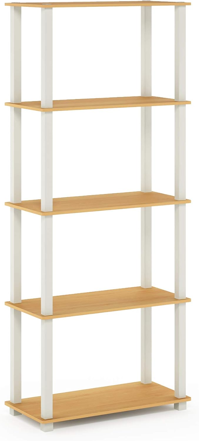 Furinno Turn-S-Tube Toolless Assembly 5-Tier Oak Storage Shelves with Square ...