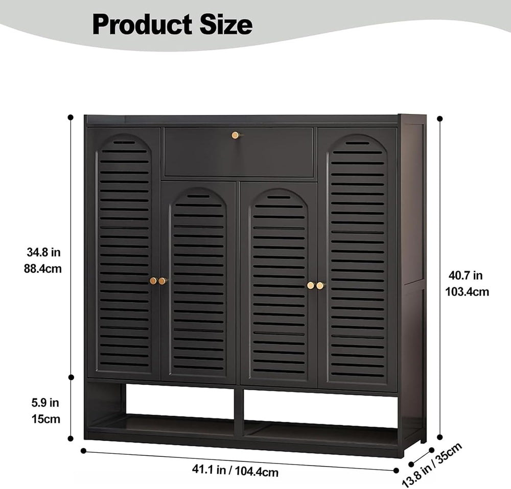 Bamboo 7-Tier Shoe Cabinet with Louvered Doors, Large Capacity Shoe Storage O...