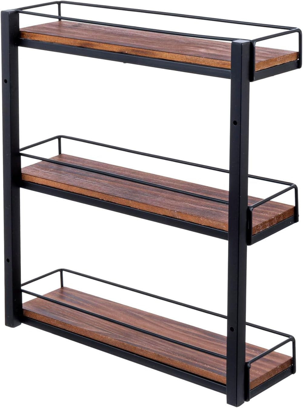 MyGift 3 Tier Spice Rack, Black Metal & Burnt Wood Wall Shelf