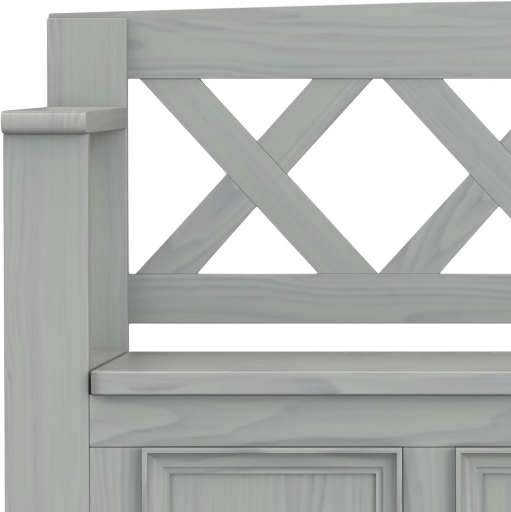 SIMPLIHOME Amherst 48" Wide Solid Wood Storage Bench in Fog Grey