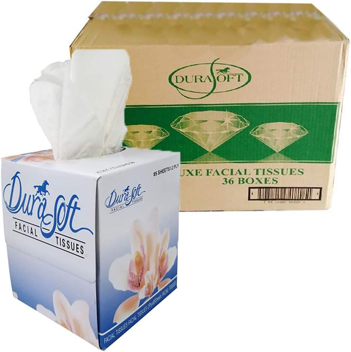 Tiger Chef Facial Tissues - 85 Tissues Per Cube Box - 36 Tissue Boxes - 2-Ply