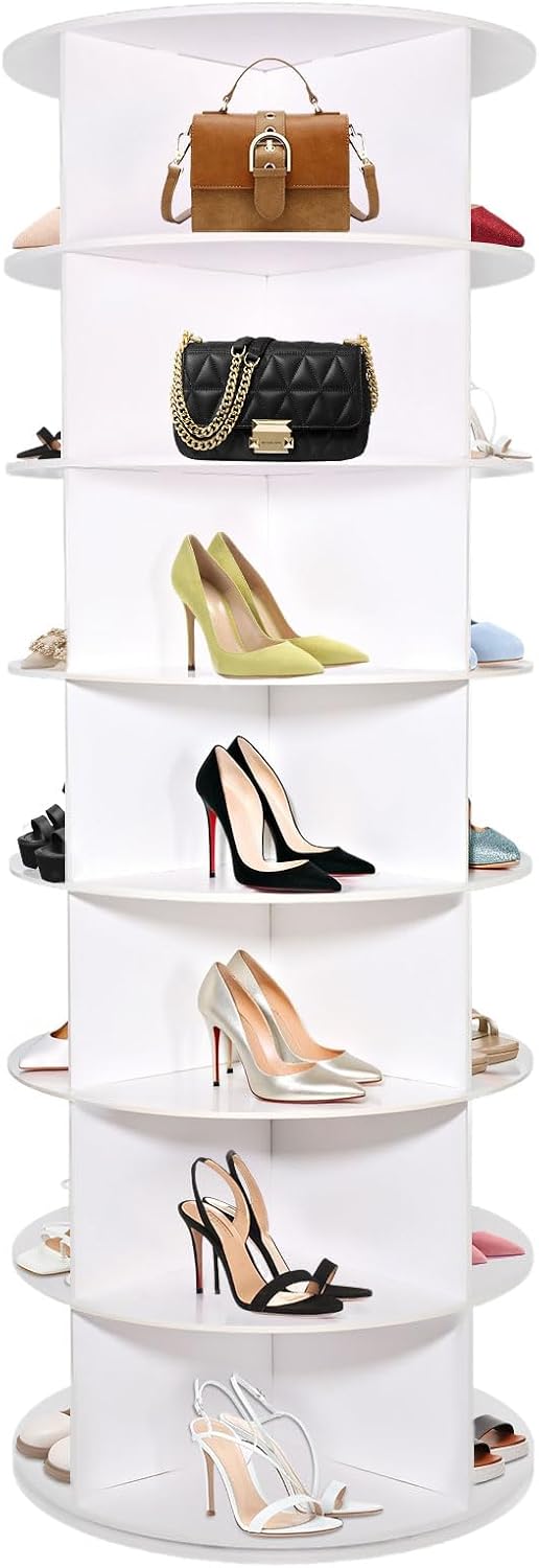 7 Tier Rotating Shoe Rack Tower, Revolving 360 Shoe Rack Storage Round Carous...