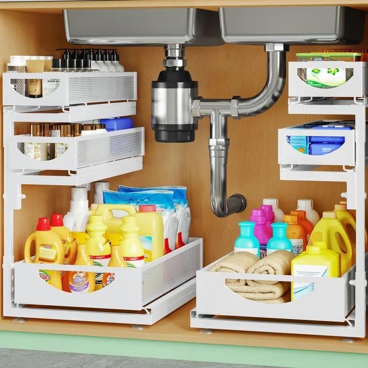 Under Sink Organizer, 2-Pack 3-Tier Pull Out Cabinet Organizers and Storage