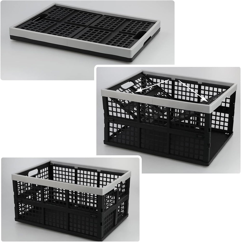 Kekow 3-Pack Black Plastic Collapsible Storage Basket, 42 L Folding Crates