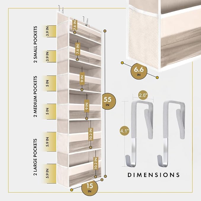 HOMELUX THEORY 2 PC Heavy Duty Over the Door Organizer 55x14x6.7, 6 Large Front