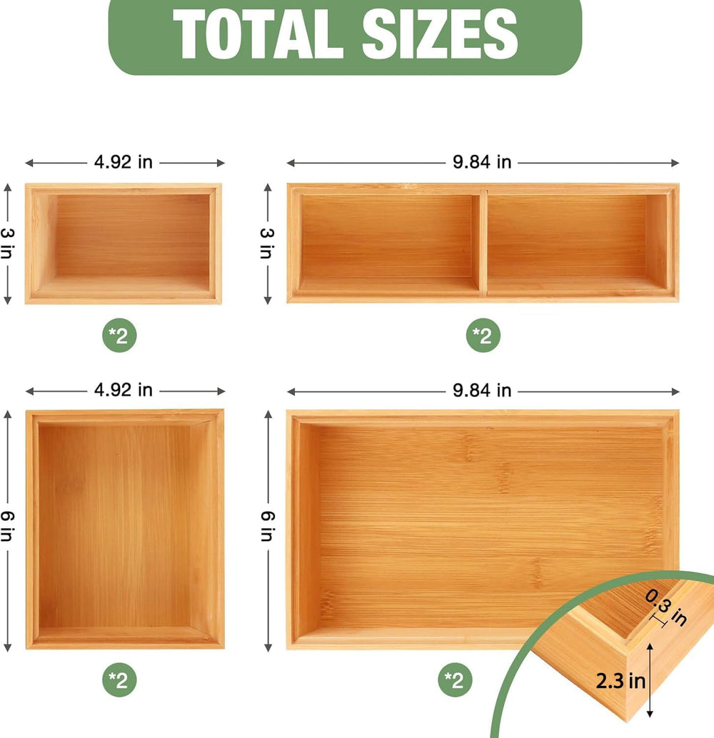 Bamboo Drawer Organizer Set, 8 PCS Multi-Use Wood Drawer Storage Boxes, Junk ...