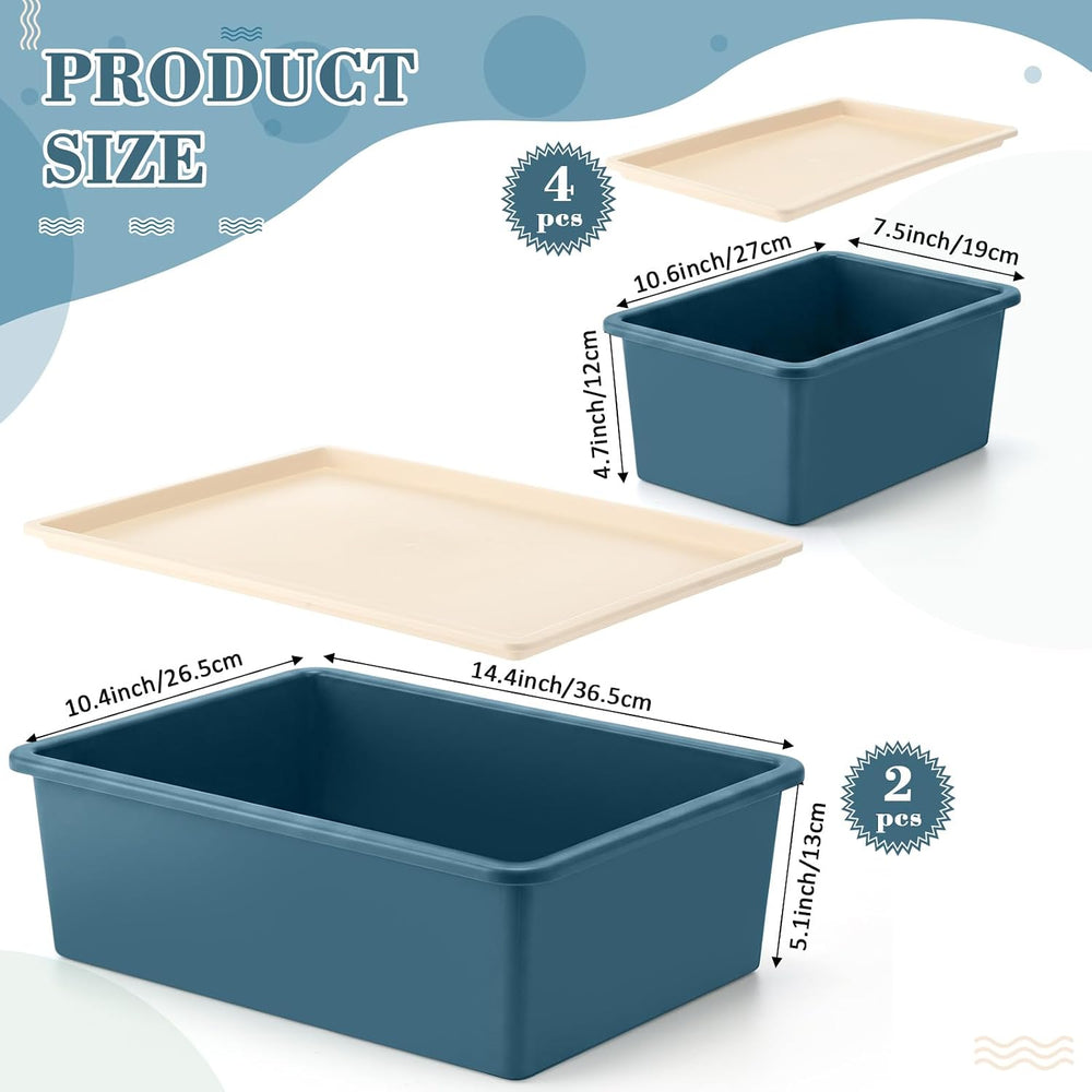 Menkxi 6 Pcs Large and Small Plastic Storage Bins with Lids 14.4 x 10.4 x 5.1...
