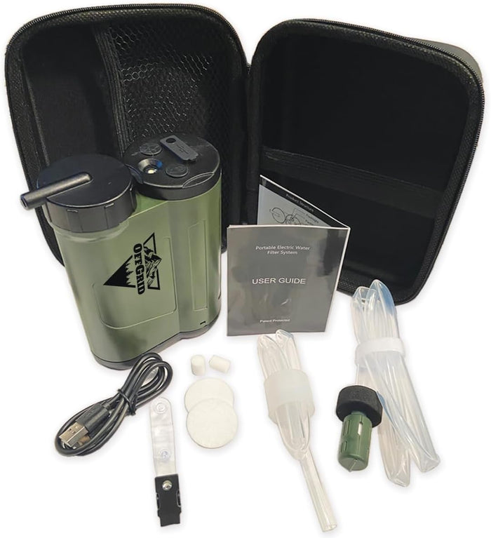 OffGrid®, Portable Electric Water Filter, 0.01 Micron Camping Water Purifier, 6-Stage Outdoor Water Purification System for Camping, Hiking, Emergency and Survival. Compare to Lifesaver Wayfarer