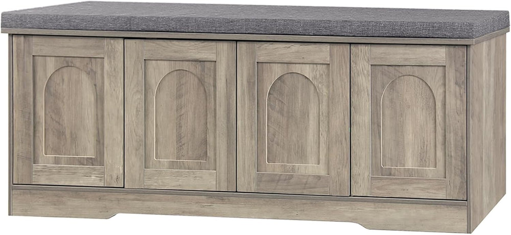 DINZI LVJ Shoe Storage Bench with Cushion, Door, Gray Wash 47.2" LX17.7 H
