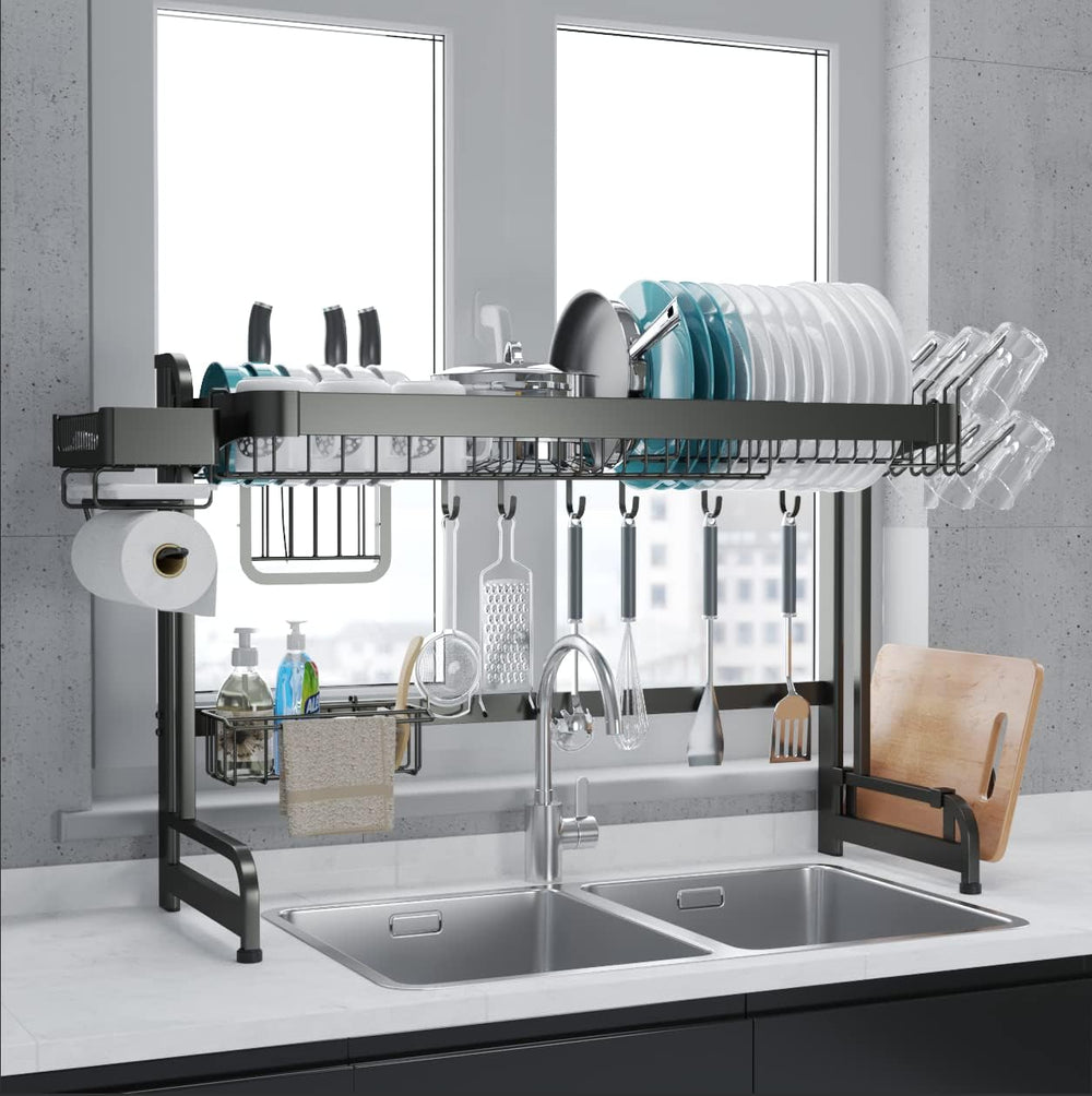LIVOD Over Sink Dish Drainer Drying Rack, 2 Tier Full Stainless Steel Storage...
