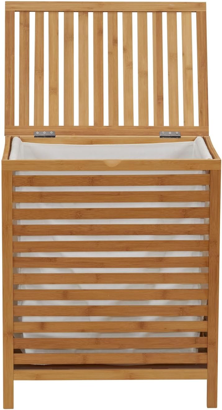Household Essentials Bamboo Laundry Hamper, Slated Hamper with Natural Cotton...