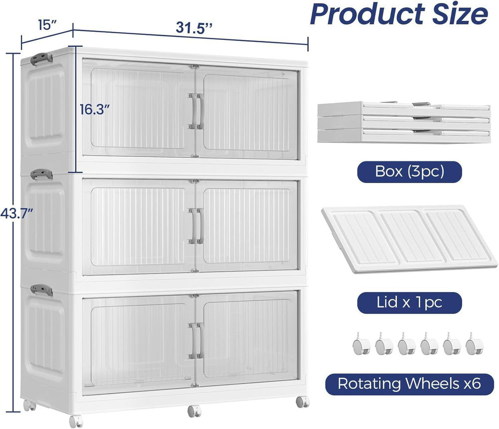 120Gal Extra Large Stackable Storage Bins with Lid, 480QT Foldable Collapsibl...