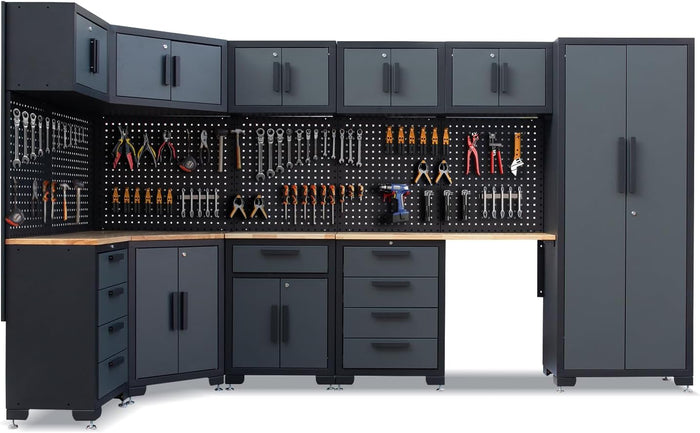15-Piece Corner Garage Storage Cabinet System - Corner Workshop Set
