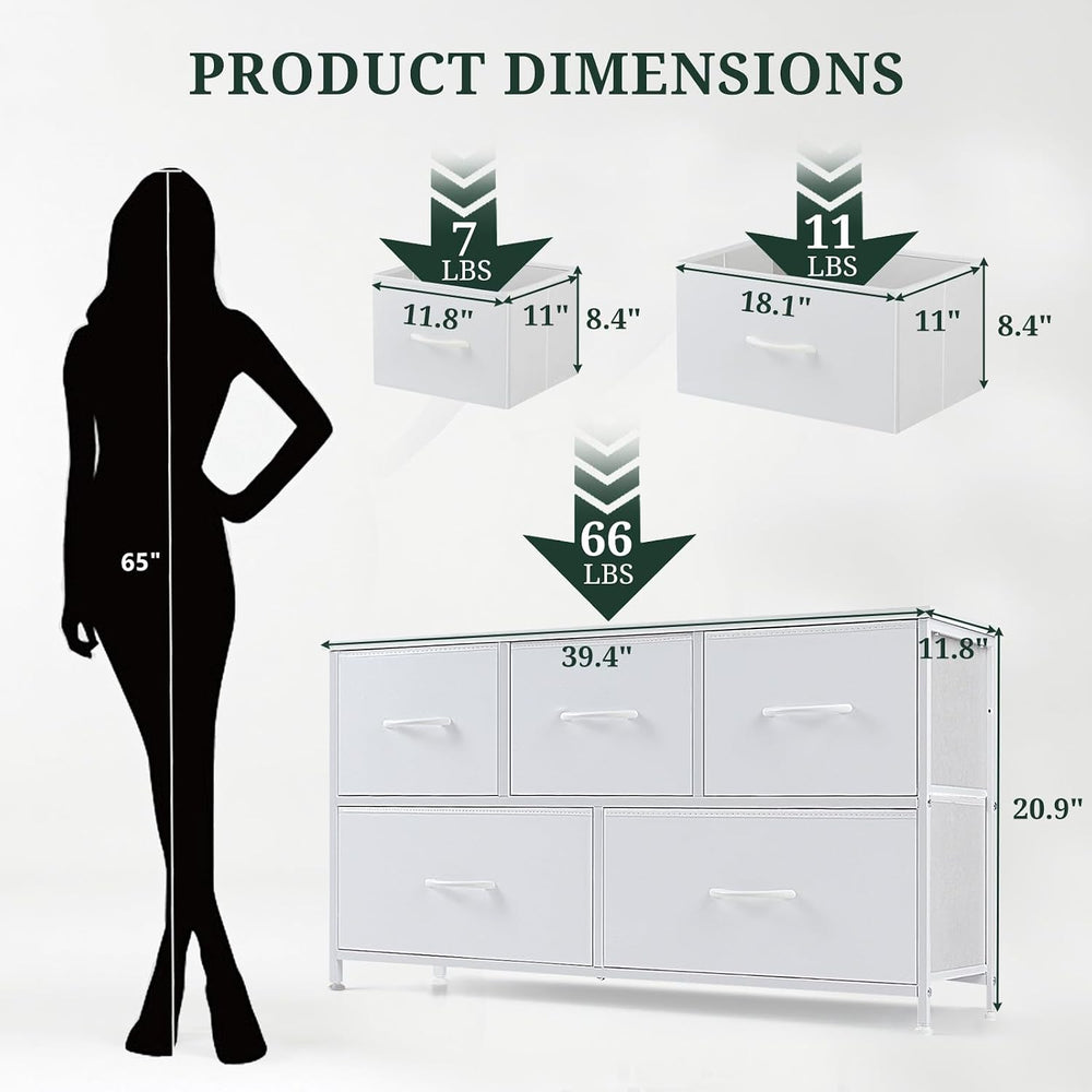 5-Drawer Dresser for Bedroom, Anti-Tip Wide Storage Organizer Fabric
