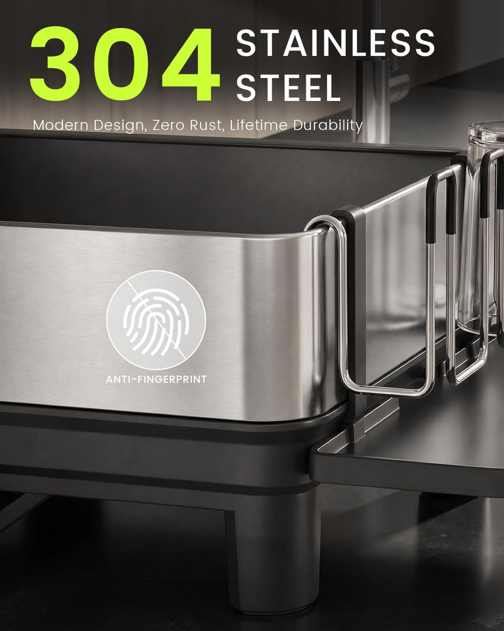 2 Tier Stainless Steel Dish Drying Rack for Kitchen Counter, Black