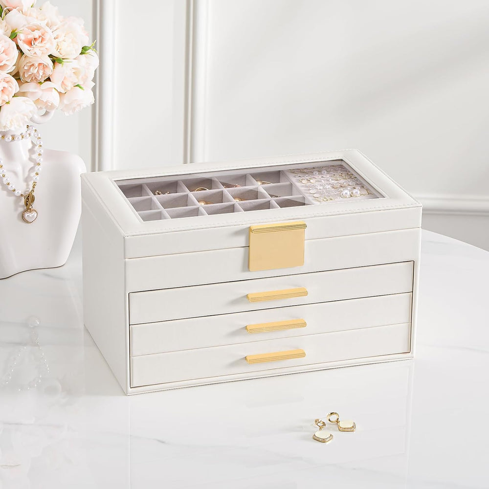 Lolalet Earring Storage Box Case with Glass Top, Large Earring Jewelry Holder...