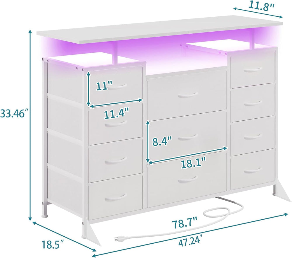 LUMTOK 11 Drawers Dresser with LED Light&Shelf,Dresser tv Stand for Bedroom