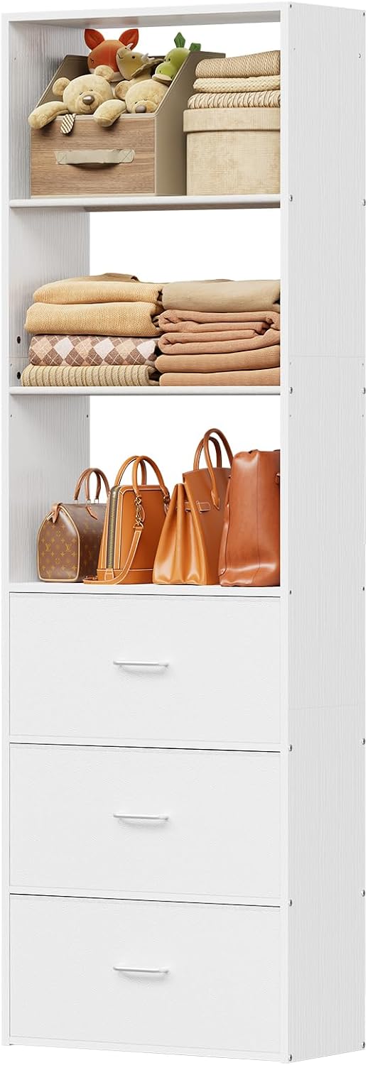 21.3" Wide Tall Wood Closet Organizer System with 3 Fabric Drawers