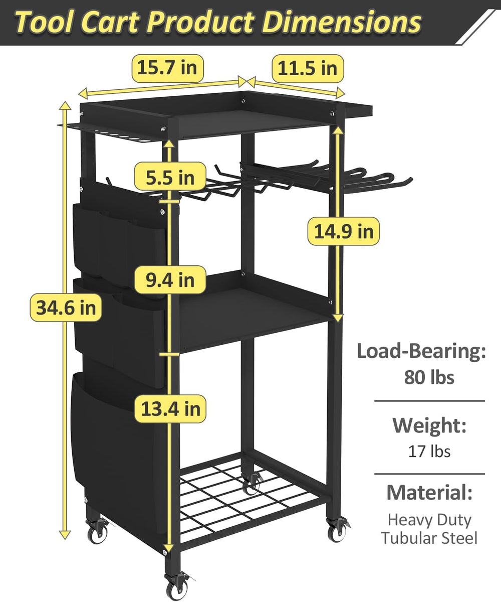 4-Tier Rolling Power Tool Organizer Storage Cart, Garage Organization on Whee...