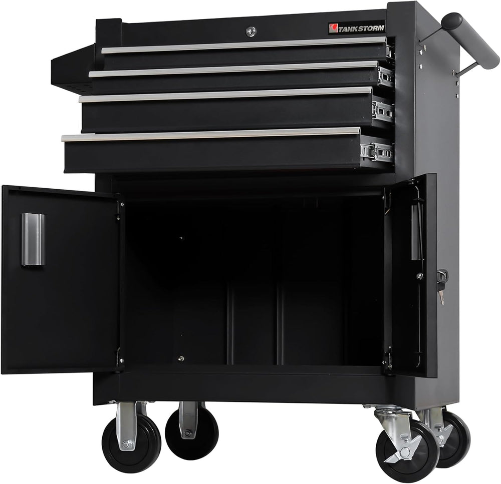 4-Drawer Rolling Tool Chest with Cabinet, Heavy Duty Metal Tool Box on Wheels...