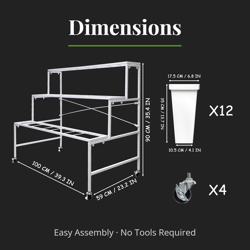 3 Tier Plant Stand with 12 Buckets, White Metal Flower Cart for Patio Garden ...