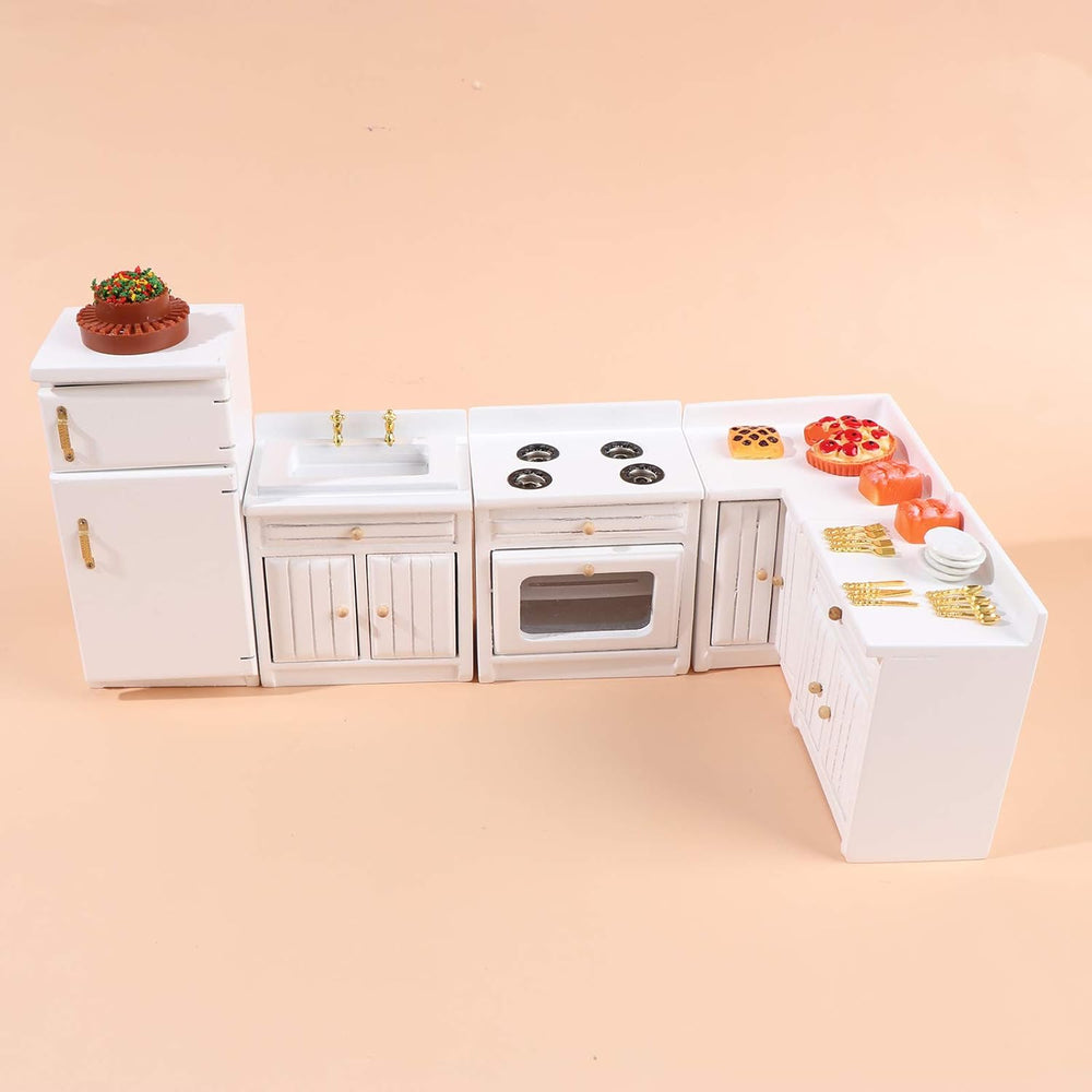 1:12 Scale Dollhouse Kitchen Furniture Set, 5 Piece Wooden Miniature Kitchen ...