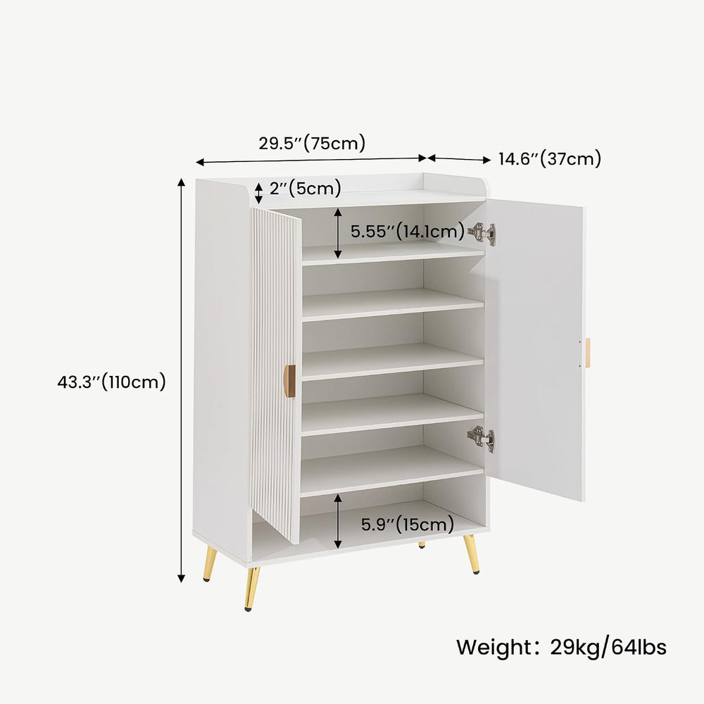 HOMPUS 43.3" Tall Shoe Cabinet with Doors, 7-Tier Shoe Storage Cabinet w...