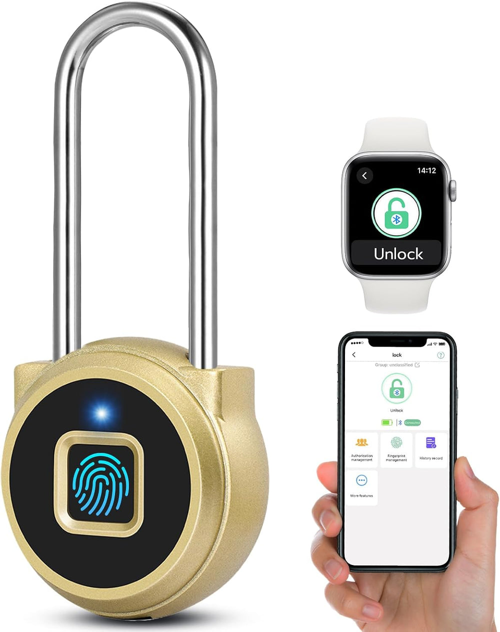 Fingerprint Lock - 2.1 Inch Long Shackle Combination Lock with Fingerprint Bl...