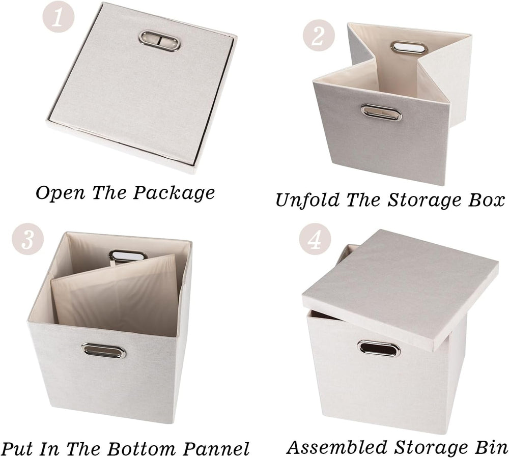 Storage Bins with Lids, Collapsible Linen Fabric Boxes Organizer Containers w...