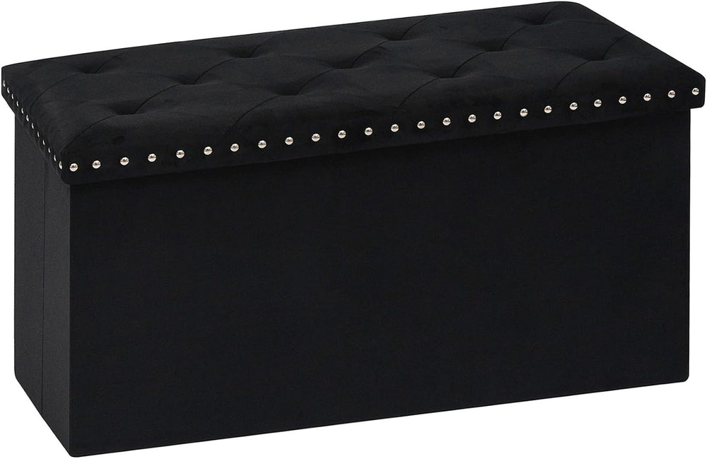 PINPLUS Folding Storage Ottoman Bench, Black Velvet