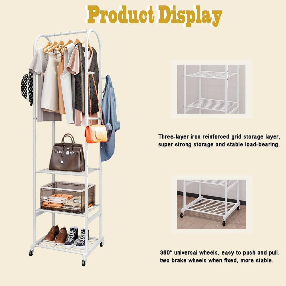 SUOERNUO Rolling Clothes Rack Clothing Rack With 3 Tier Metal Shelves