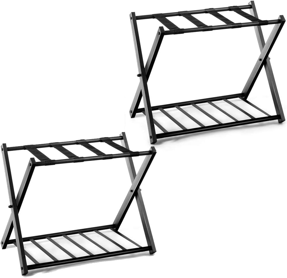 S AFSTAR Folding Luggage Rack with Shoe Shelf, Metal Suitcase Stand, Portable...