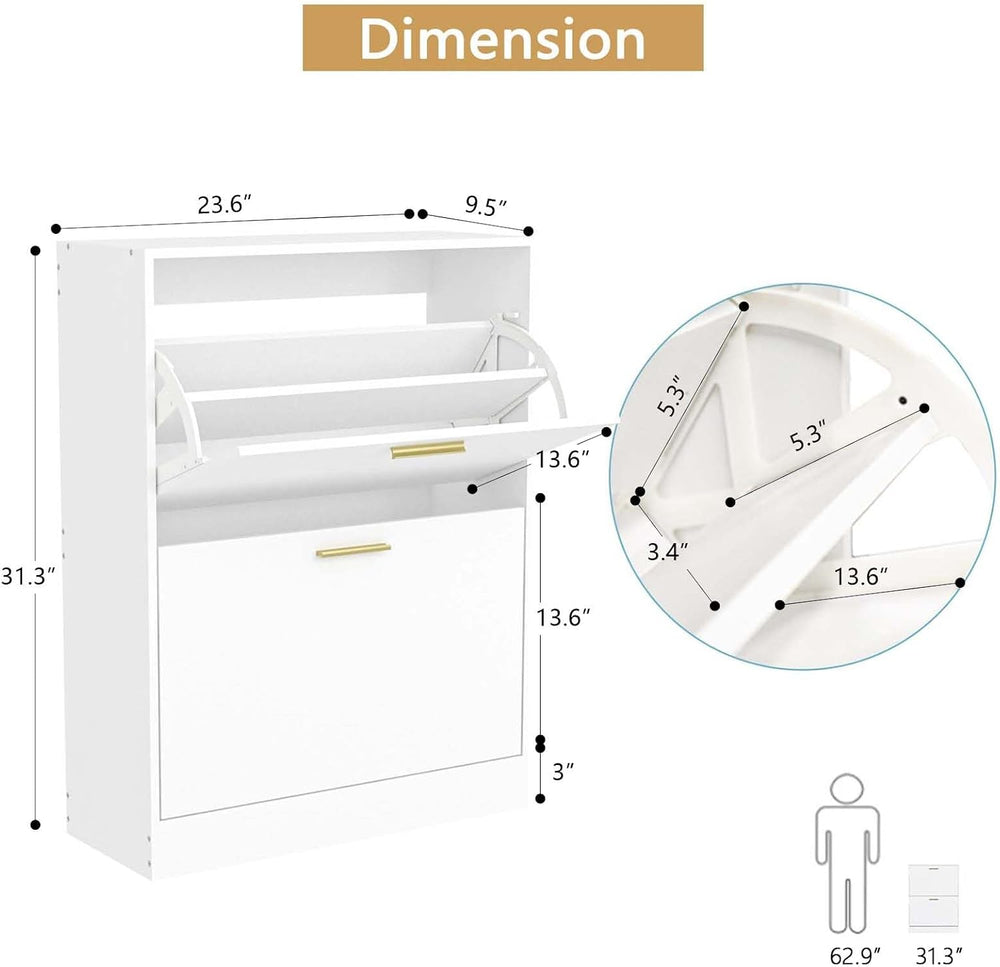 LYNSOM Entryway Shoe Cabinet Set of 2 with 2 Flip Drawers and Top Display, Wh...