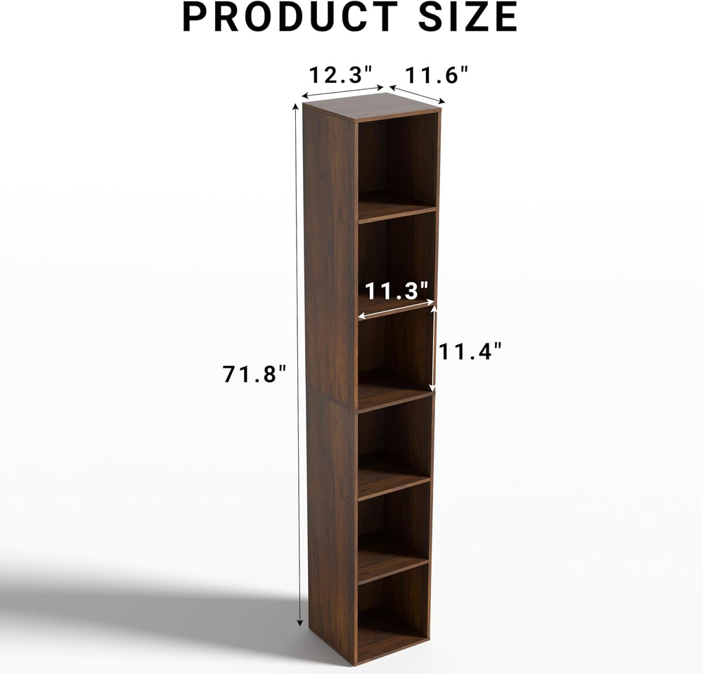 6 Cube Storage Organizer, Narrow Open Shelf Bookcase, Freestanding 6 Tier Low...