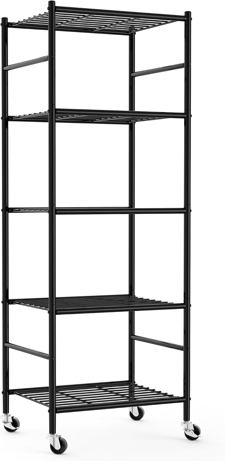 Sakugi 5-Tier Storage Shelves 18.1x12.6x58.7 Black with Wheels