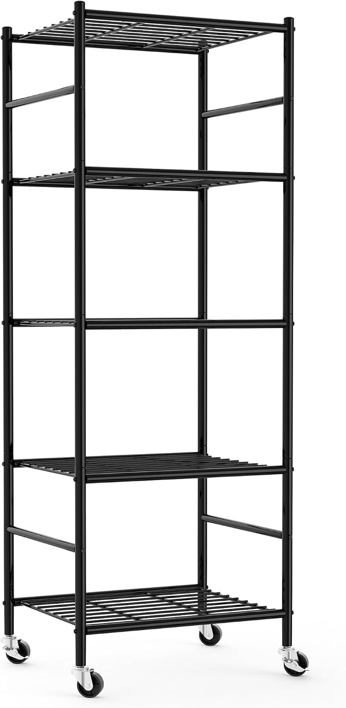 Sakugi 5-Tier Storage Shelves 18.1x12.6x58.7 Black with Wheels
