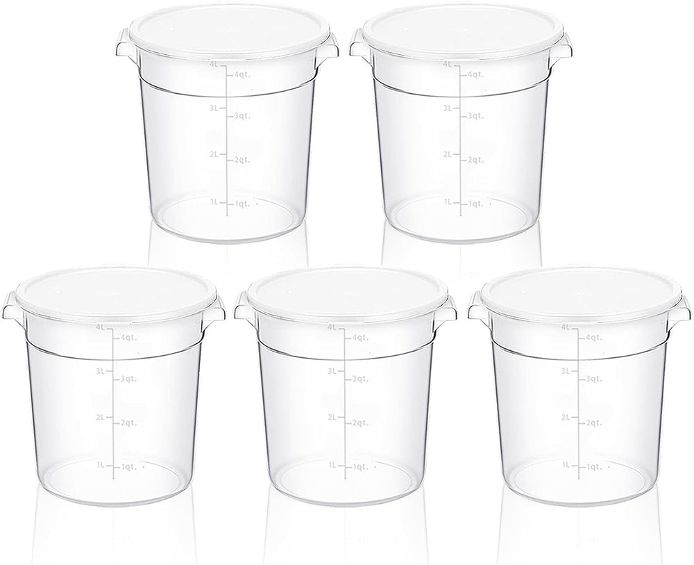 5 Pcs 4 Qt Food Storage Container Bucket with Lids for Proofing Dough Rise Br...