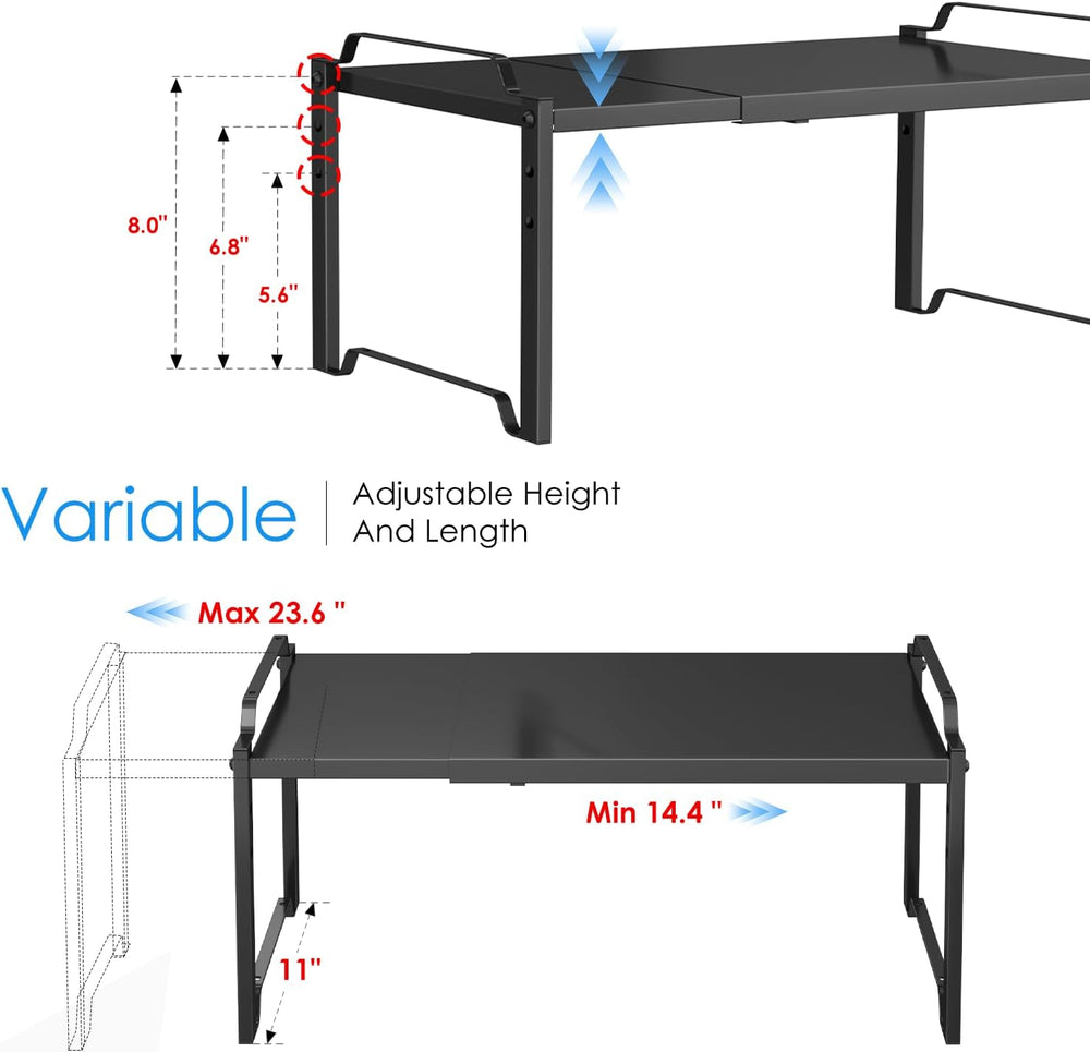 2 Pack 11” Depth Expandable Kitchen Cabinet Organizer Shelves, Metal Kitchen ...