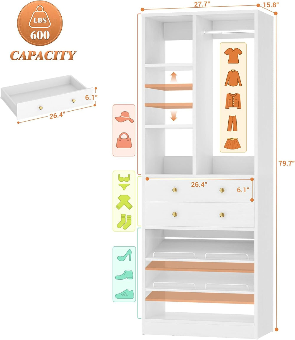Besiost Small Closet System, 28"/2.3 FT Closet Organizer System with Dra...