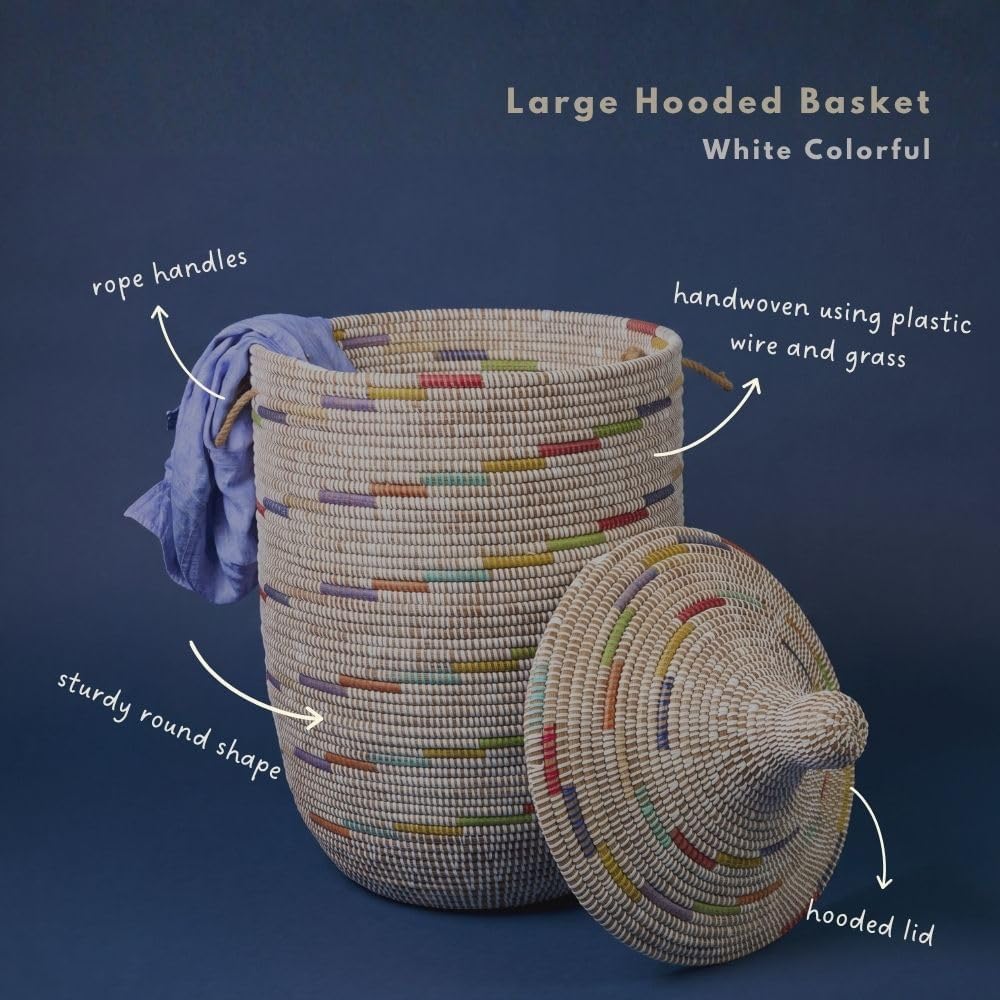 Large Woven Blanket Basket, Multicolor Wicker Storage Basket for Living Room,...