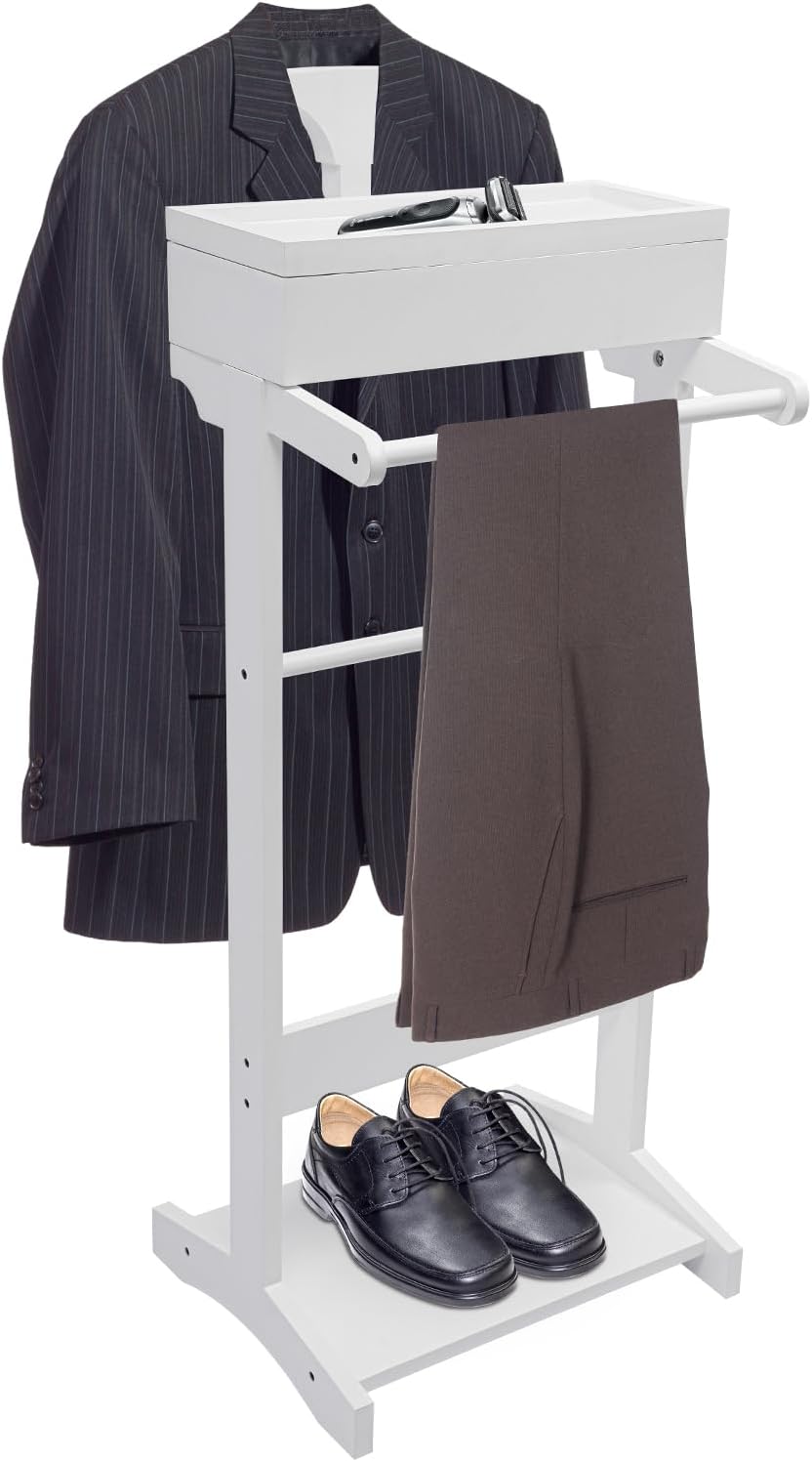 Valet Stand for Man & Women, Wood Suit Rack Suit Valet Stand with Top Tray