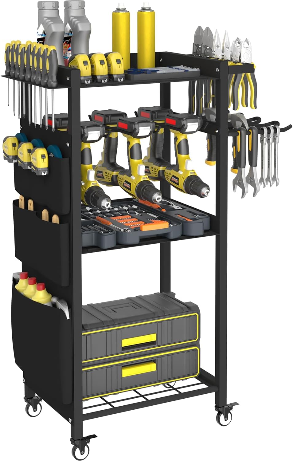 4-Tier Rolling Power Tool Organizer Storage Cart, Garage Organization on Whee...