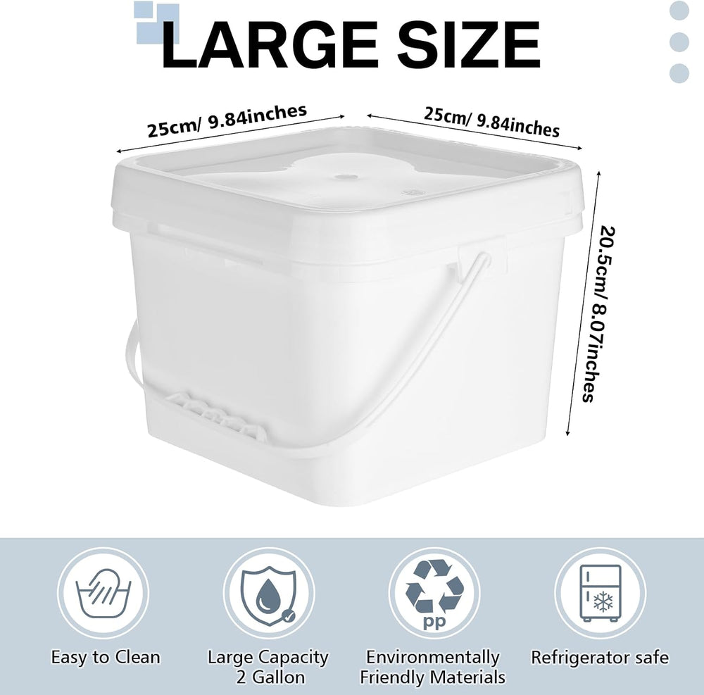 Hushee 10 Pcs 2 Gallon Bucket 68 Mil Square Plastic Buckets with Lid and Hand...
