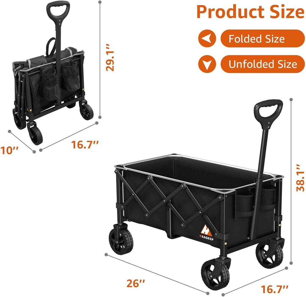 Collapsible Wagon Cart with Wheels & Reflective Stripe 280lbs Heavy Duty