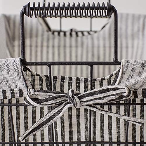 DII Metal Farmhouse Lined Basket, Contemporary Storage Container, Ticking Str...